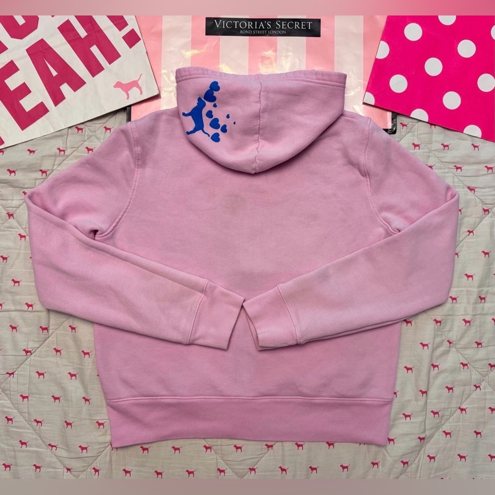 VS PINK VINTAGE Y2K SET HOODIE & SWEATPANTS TRUE PINK LOVE OMBRÉ DOG HEARTS RARE - Picture 8 of 15